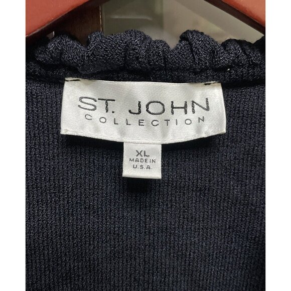 St. John Collection Black Knit Tie Front Ruffle Accented Cardigan Jacket Size XL - Picture 3 of 4